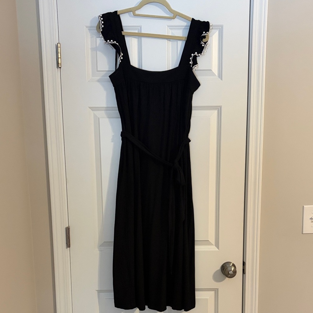 LOFT Elegant Black Midi Dress with Embroidered Details